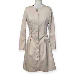 Acasta Women's Beige Long Raincoat Jacket Size 44 M Elegant Fit & Flare Coat